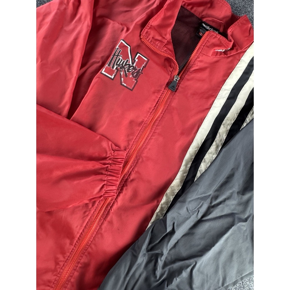 VTG Adidas Nebraska Huskers Windbreaker Jacket Red Black XL
